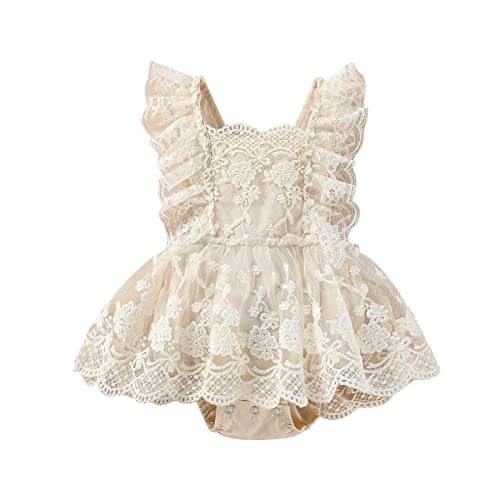 IMEKIS Baby Girls Boho Lace Romper Dress Newborn Outfits