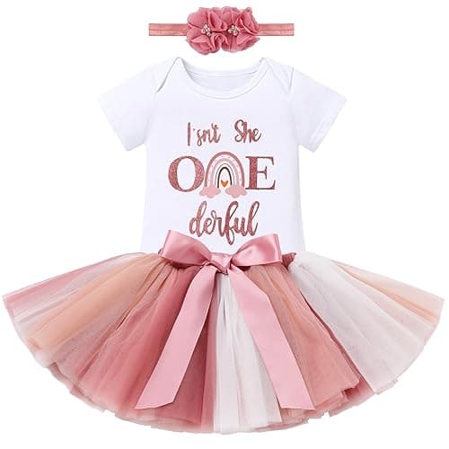 ODASDO Baby Girl's First Birthday Outfit with Flower Print Romper & Tutu Skirt Set