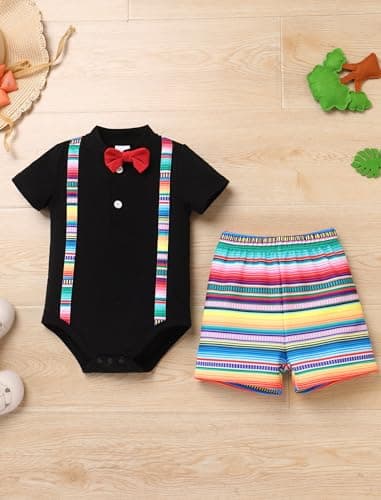 IMEKIS Baby Boys Mexican Bowtie Romper Shorts Set Ethnic Birthday Wear