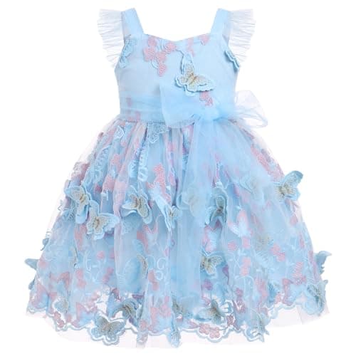 OBEEII Toddler Butterfly Embroidered Tulle Dress for Birthday Party