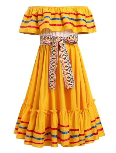 IMEKIS Toddler Girl Mexican Embroidered Floral Dress Ethnic Wear 4-10T