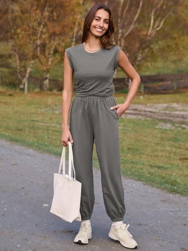 Glamaker Women's Two-Piece Athletic Set Casual Workout Tops & Sweatpants
