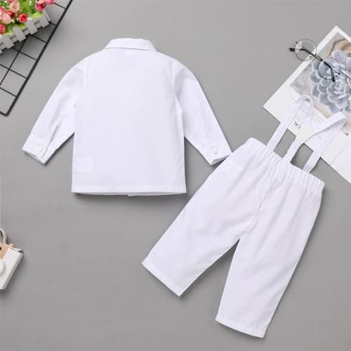 Christening Outfit for Toddler Boy with Bowtie and Suspenders