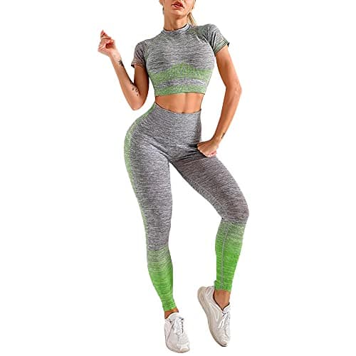 Women's Seamless Short Sleeve Yoga Set with Crop Top and High Waist Legging