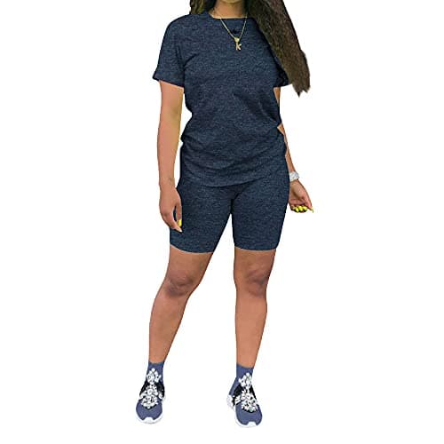 KINIKO Women's Casual Fashion Sports Suit Set - Short Sleeve Top and Pants