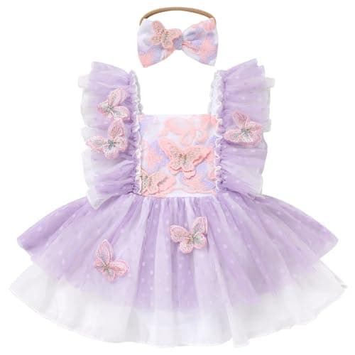 Baby Girls' 1st Birthday Butterfly Outfit: Boho Romper Dress with Headband for Cake Smash Photo Shoot