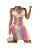 Women Rave Rainbow Mesh See Through Bikini Cover Ups Sexy Sleeveless Hollow Out Bodycon Midi Dress Festival Outfit