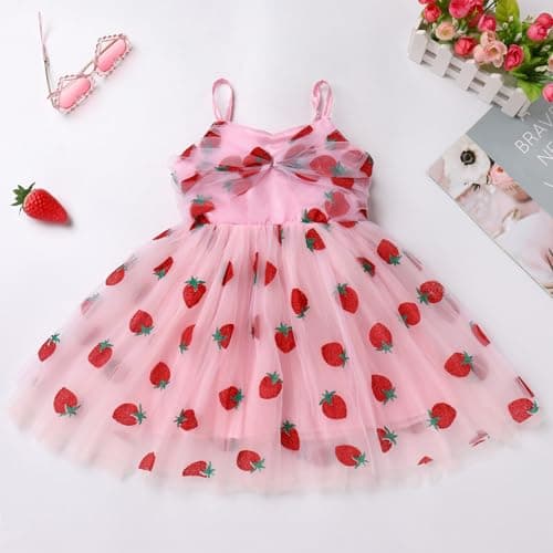 Toddler Girl Strawberry Floral Butterfly Tulle Birthday Dress