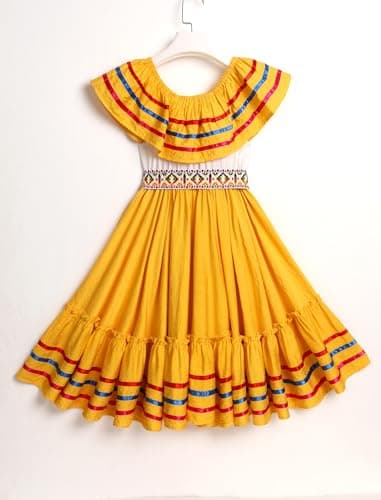 IMEKIS Toddler Girl Mexican Embroidered Floral Dress Ethnic Wear 4-10T
