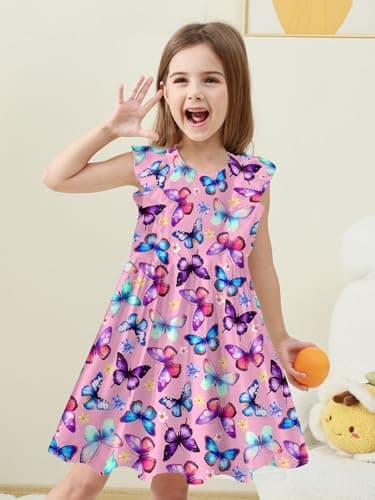 RAISEVERN Summer Ruffle Sleeve Dress for Toddler Girls 2-6T