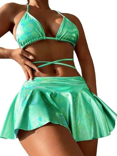 Metallic Bikini Sets for Women - DaiLiWei 3 Piece Triangle Swimsuits