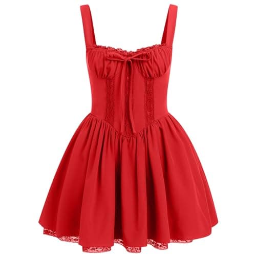 IMEKIS Women's Summer Lace Corset Mini Dress with Spaghetti Straps