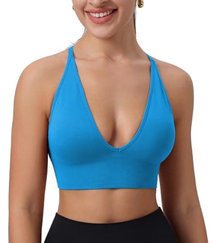 SHAEND Women's Deep V-Neck Padded Sports Bra with Criss Cross Straps Yoga Top