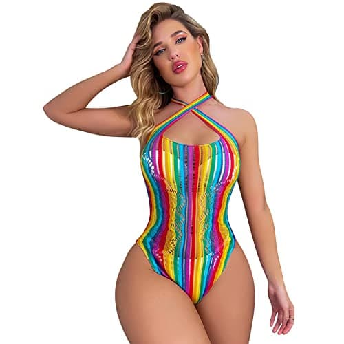 Rainbow Rave Outfit Fishnet Dress - Women's Music Festival Costume