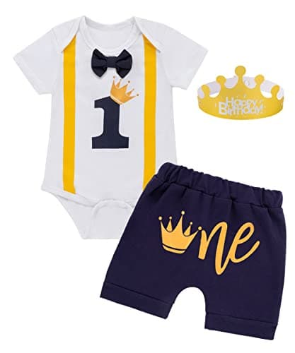 Funny Bowtie One Year Old Boys Romper Bodysuit Set
