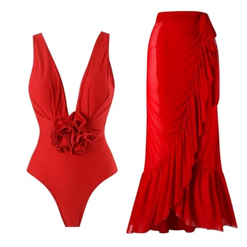 Women's One-Piece Swimsuit with Cover-up Sarong - Beach Outfit