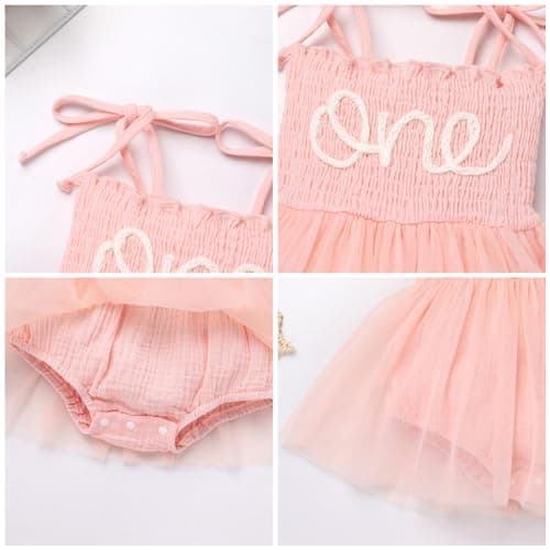 Girl's First Birthday Outfit: Smocked Romper Tutu Dress + Headband