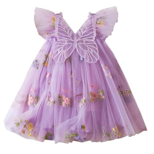 AGQT Baby Girls Butterfly Print Tulle Tutu Sundress 6M-6T