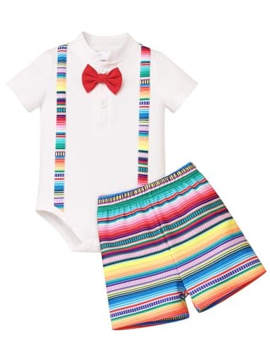 IMEKIS Baby Boys Mexican Bowtie Romper Shorts Set Ethnic Birthday Wear