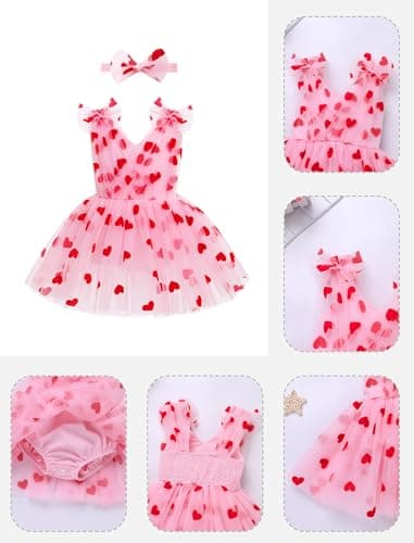 IMEKIS Pink Heart Strawberry Tulle Dress for Baby Girl Birthday Shoot