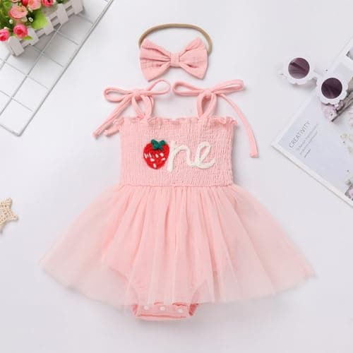 IMEKIS Baby Girl Strawberry First Birthday Outfit