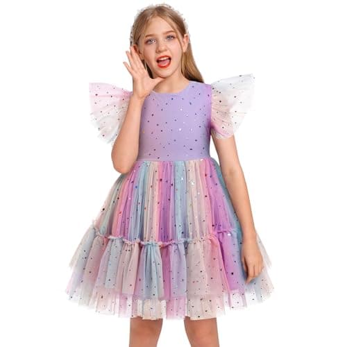 IMEKIS Girls' Confetti Stars Birthday Princess Tulle Dress for 3-10T