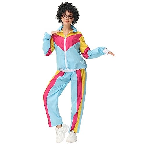 Retro Hip Hop Windbreaker for Women Men - IMEKIS 80s Tracksuit Halloween Cosplay Disco Shell Suit