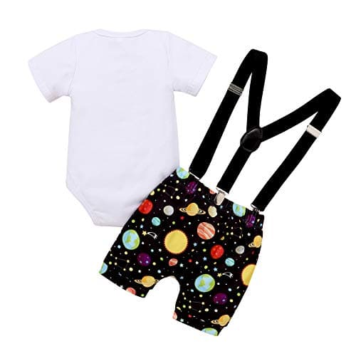 Baby Boys Space 1st Birthday Outfit Cake Smash Romper + Shorts Pants Suspenders Astronauts Cake Smash Photo Props