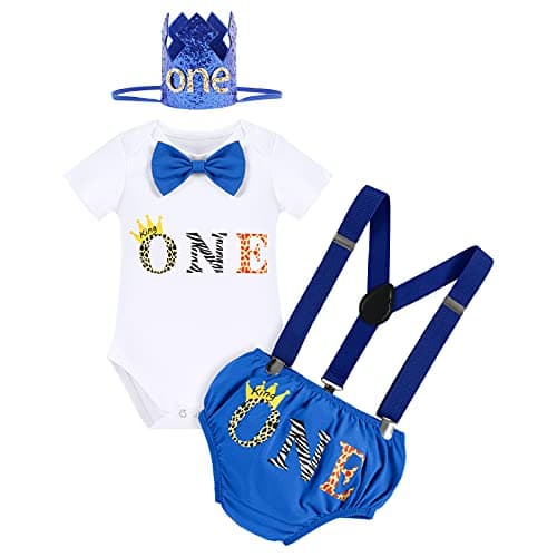 IMEKIS Baby Boys 1st Birthday Jungle Safari Romper Suspenders Shorts Hat Set