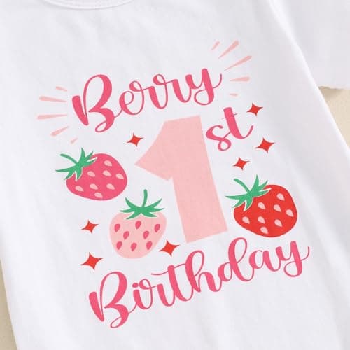 Strawberry Bell Bottoms Romper for 1st Birthday Girl