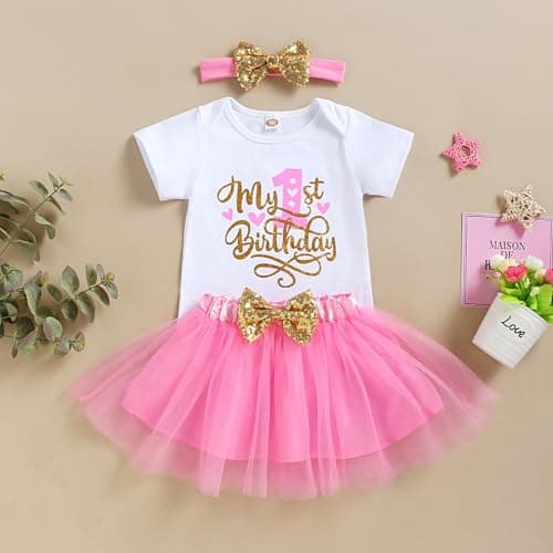 GRNSHTS Baby Girl 1st Birthday Cake Smash Tutu Outfit Set