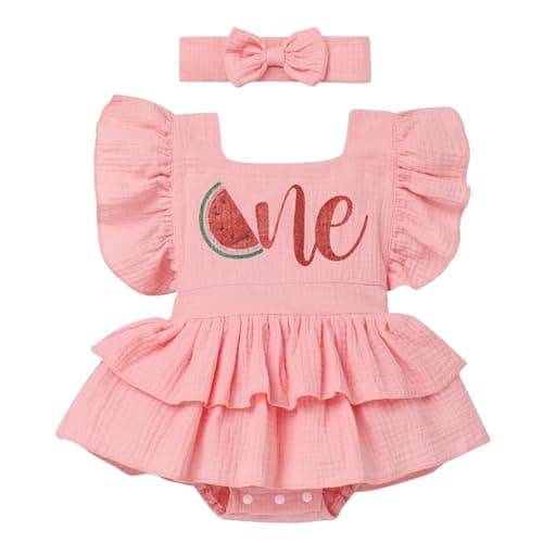 Baby Girl 1st Birthday Boho Romper Outfit with Headband for Summer Photos