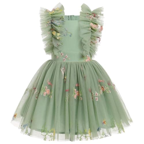 IBTOM CASTLE Girls' Butterfly Daisy Polka Dots Tulle Birthday Dress
