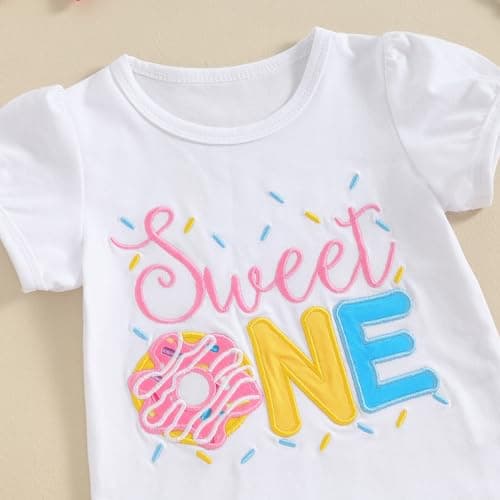 3Pcs Baby Girl Birthday Outfit Sweet One Two Short Sleeve T-Shirt Tops Bell Bottom Pants Set