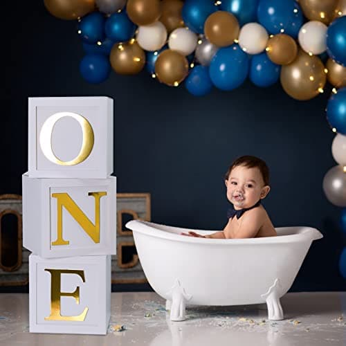 QIFU 3PC Stereoscopic Balloon Boxes with ABC Letters for 1st Birthday Decorations