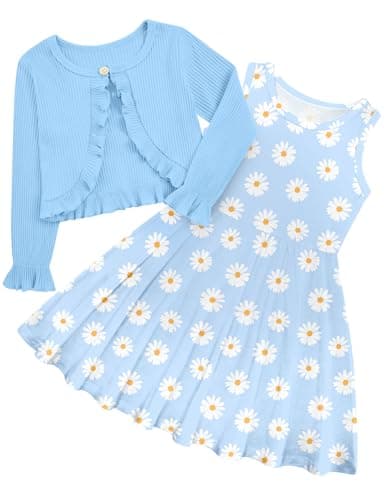 Goodstoworld Toddler Girl Fall Outfits: Sleeveless Dresses & Long Sleeve Cardigan 2-8T
