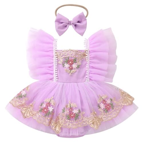 ODASDO Girls' First Birthday Tutu Romper Floral Embroidery Dress