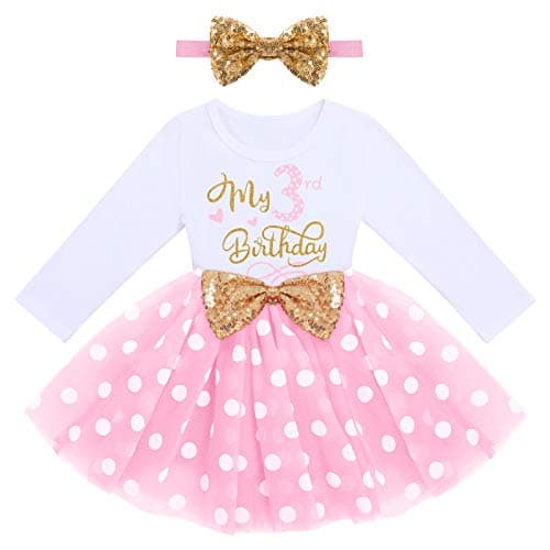 ODASDO My 1st / 2nd / 3rd Birthday Toddler Long Sleeve Tutu Dress & Bowknot Headband Set