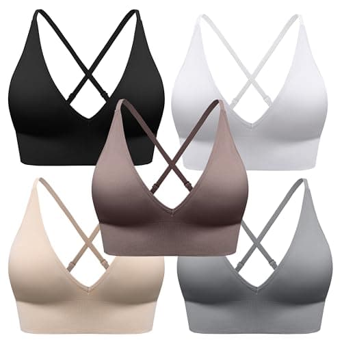 SHAEND Women's Deep V-Neck Padded Sports Bra with Criss Cross Straps Yoga Top
