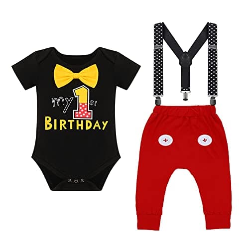 IDOPIP Baby Boys First Birthday Party Cake Smash Outfit with Mouse Ear Headband