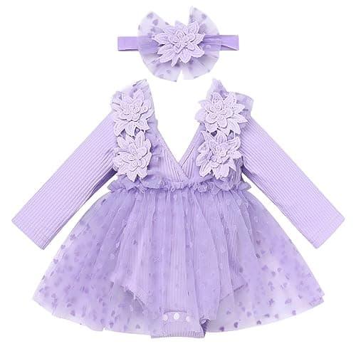Baby Girl 1st Birthday Romper Dress with Headband