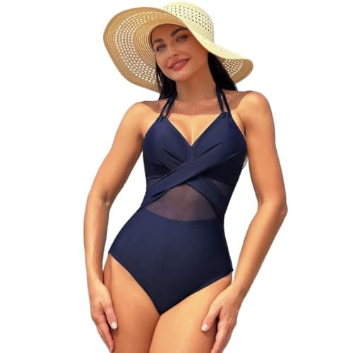 IMEKIS Women's V-Neck Spaghetti Strap Tummy Control Wrap Swimsuit