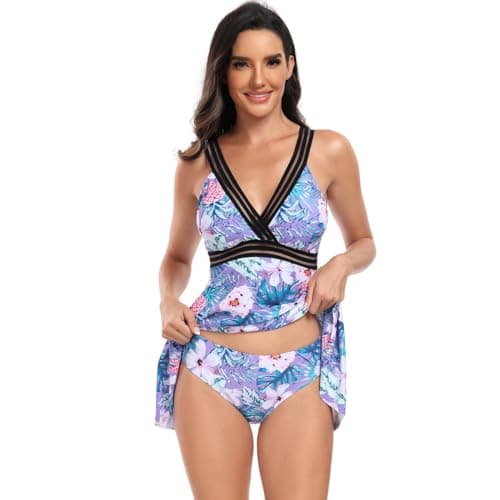 Contrast Tape Tummy Control Flowy Swimdress with Shorts