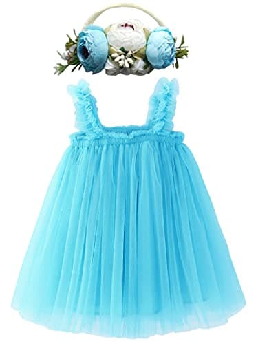 BGFKS Toddler Girl Rainbow Tulle Tutu Dress & Flower Headband Set