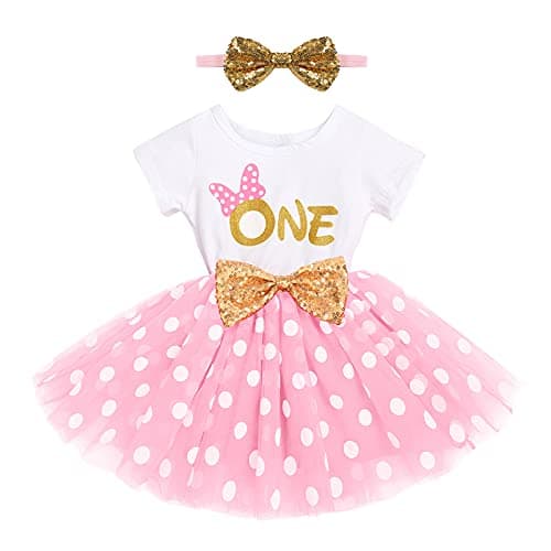 IMEKIS Baby Girls 1st & 2nd Birthday Outfit with Dress & Tutu Set