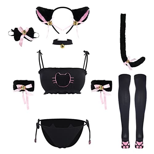 IMEKIS Women's Anime Cat Lingerie Set Cosplay Underwear