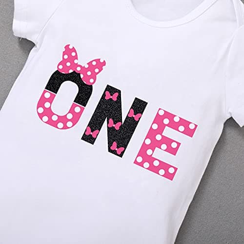 Baby Girls 1st Birthday Outfit Polka Dots ONE Romper Tutu Skirt Ears Cake Smash Costume for Photo Shoot