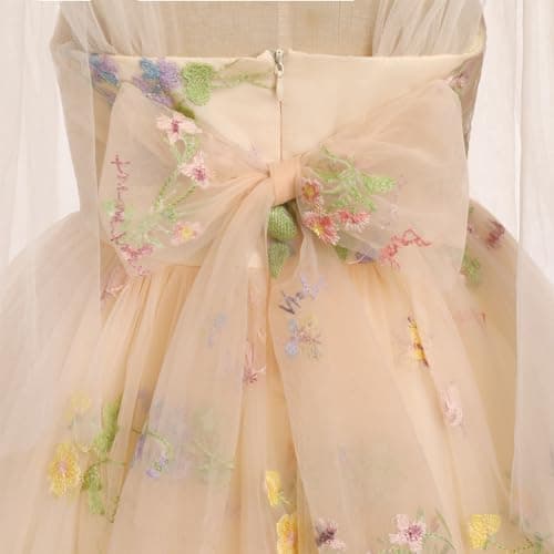 ODOLDI Baby Flower Girl Sleeveless Spaghetti Straps Floral Embroidered Birthday Dress