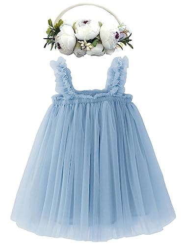 BGFKS Toddler Girl Rainbow Tulle Tutu Dress & Flower Headband Set