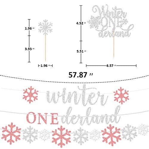 Winter Onederland 1st Birthday Girl Party Decoration - Banner, Balloons, Cake Toppers